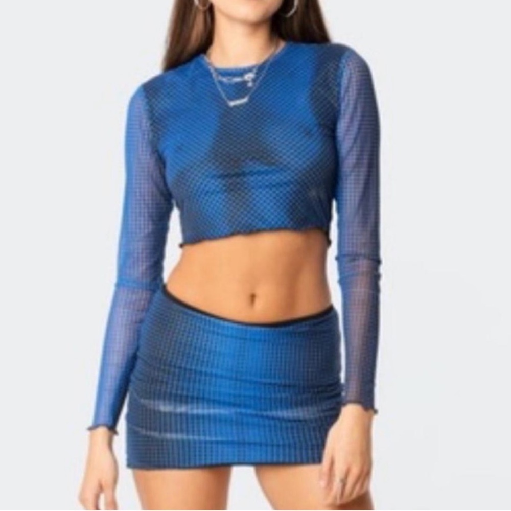 Edikted blue Mesh Long Sleeve Crop Top